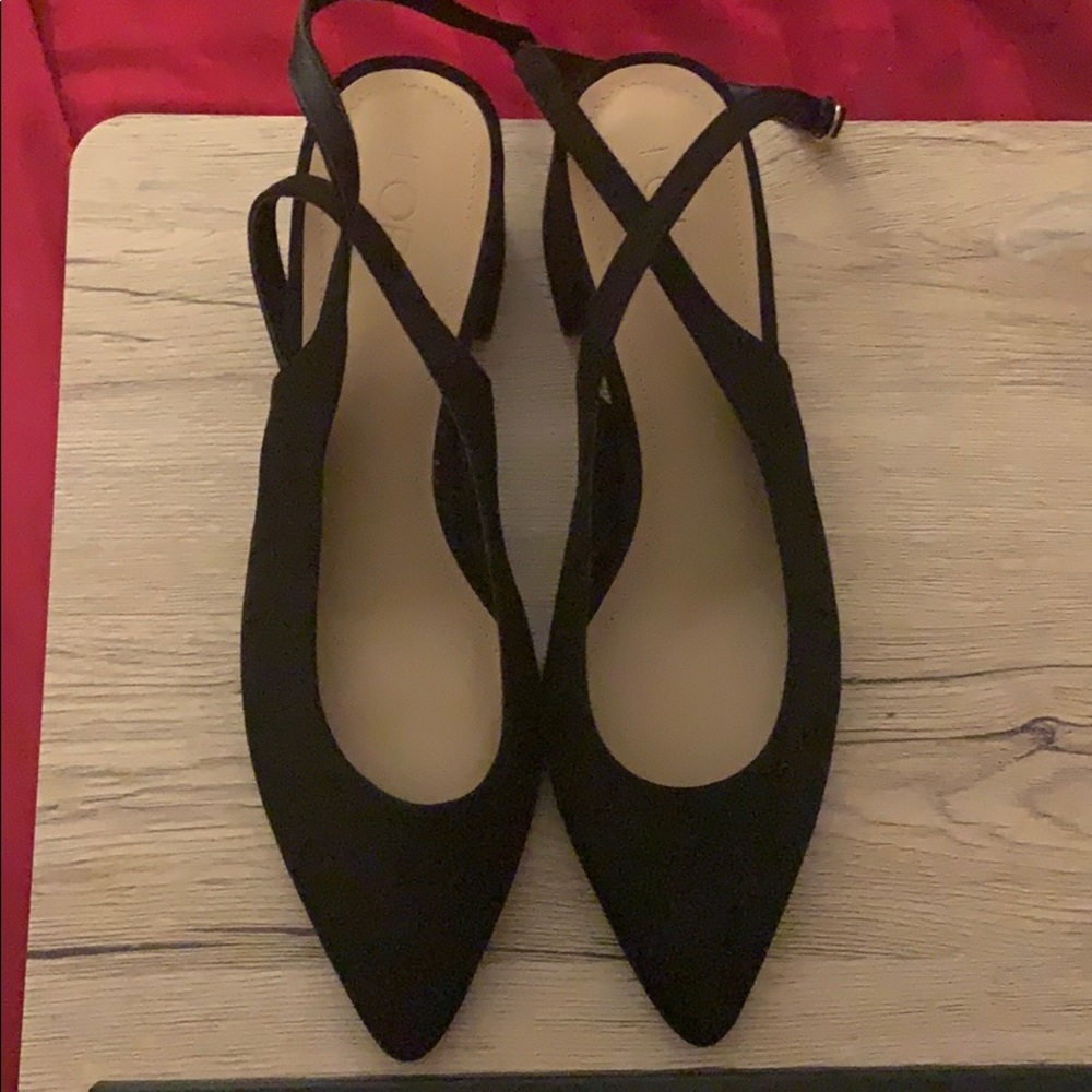 Black sling back block heels